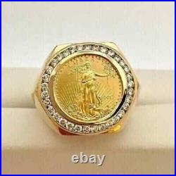 0.50Ct Round Cut Moissanite Liberty Coin Men's Ring Solid 18k Yellow Gold Plated