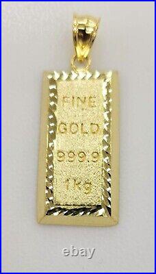 10KT Gold Bar Pendant Real Yellow Gold, Diamond Cut, 5.5mm Bail, 2.34 Grm