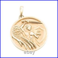 10K GOLD Vintage Pendant Solid Round Saint Michael Religious Coin GP819