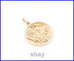 10K GOLD Vintage Pendant Solid Round Saint Michael Religious Coin GP819