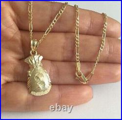 10K SOLID GOLD 26mm x 17mm MONEY BAG 10K REAL GOLD 18 NECKLACE GP15-1