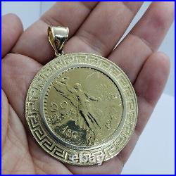 10K Solid Gold Coin Bezel Mexican Eagle 50 Peso Greek Key Patten Edge 50mm (2)