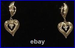 10K Solid Gold Diamond Heart Earrings /Aprox. 1 inch/Gorgeous/3 Grams