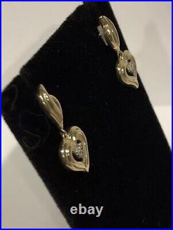 10K Solid Gold Diamond Heart Earrings /Aprox. 1 inch/Gorgeous/3 Grams