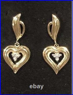 10K Solid Gold Diamond Heart Earrings /Aprox. 1 inch/Gorgeous/3 Grams