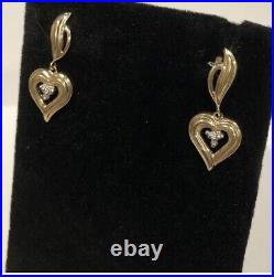 10K Solid Gold Diamond Heart Earrings /Aprox. 1 inch/Gorgeous/3 Grams