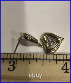 10K Solid Gold Diamond Heart Earrings /Aprox. 1 inch/Gorgeous/3 Grams