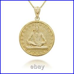 10K Solid Gold Lord Shiva Coin Pendant Necklace Yellow, Rose, or White