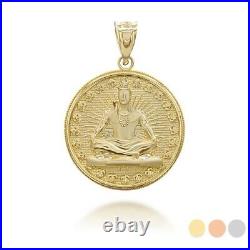 10K Solid Gold Lord Shiva Coin Pendant Necklace Yellow, Rose, or White