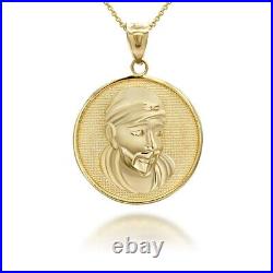 10K Solid Gold Sathya Sai Baba Hindu Guru Coin Pendant Necklace