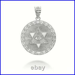 10K Solid Gold Star of David All-Seeing Eye Coin Pendant Necklace