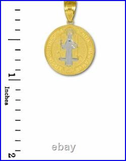 10K Solid Gold Two Tone Reversible St. Benedict Coin Charm Pendant