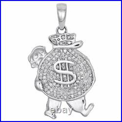 10K Solid White Gold Mens Real Walking Money Bag Pendant 0.50 Cts Round