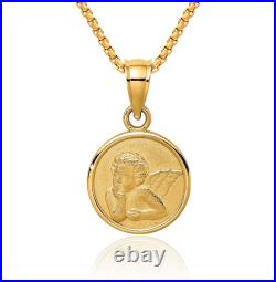 10K Solid Yellow Gold 10mm Guardian Angel Wings Coin Necklace