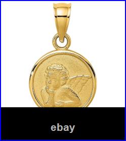 10K Solid Yellow Gold 10mm Guardian Angel Wings Coin Necklace