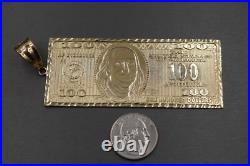 10K Solid Yellow Gold 4.4 Huge Diamond Cut One Hundred Dollar Money Pendant 10K Solid Yellow Gold 4.4 Huge Diamond Cut One Hundred Dollar Money Pendant