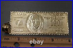 10K Solid Yellow Gold 4.4 Huge Diamond Cut One Hundred Dollar Money Pendant 10K Solid Yellow Gold 4.4 Huge Diamond Cut One Hundred Dollar Money Pendant