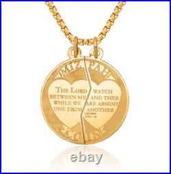 10K Solid Yellow Gold Mizpah Break-apart Coin Set Necklace