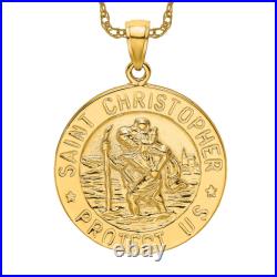 10K Solid Yellow Gold Saint Christopher Medal Coin Necklace