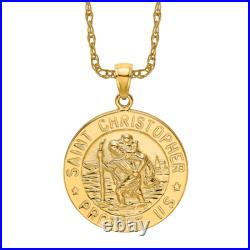 10K Solid Yellow Gold Saint Christopher Medal Coin Necklace