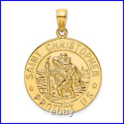 10K Solid Yellow Gold Saint Christopher Medal Coin Necklace