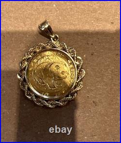 10 Yuan 1983 Solid 999 Panda 1/10 Coin 14k Gold Bezel Pendant For Chain Necklace