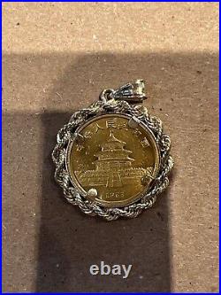 10 Yuan 1983 Solid 999 Panda 1/10 Coin 14k Gold Bezel Pendant For Chain Necklace