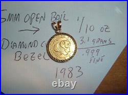 10 Yuan 1983 Solid 999 Panda 1/10 Coin 14k Gold Diamond Cut Bezel Pendant Chain