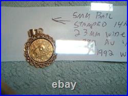 10 Yuan 1992 Solid 999 Panda 1/10 Coin 14k Gold Rope Bezel Pendant Chain Estate