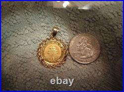 10 Yuan 1992 Solid 999 Panda 1/10 Coin 14k Gold Rope Bezel Pendant Chain Estate