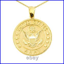 10k 14k US Army Solid Gold Coin Pendant Necklace Two / Double sided U. S. Yellow