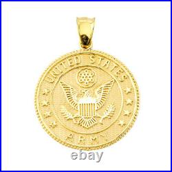 10k 14k US Army Solid Gold Coin Pendant Necklace Two / Double sided U. S. Yellow