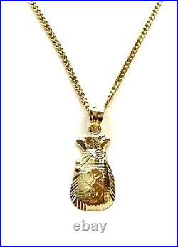10k Solid Gold Money Bag Necklace 20/10k Oro Puro Cadena Bolsa Dinero- Gp15-2