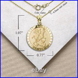 10k Solid Gold Saint St. George Pray for Us Round Star Coin Pendant Necklace