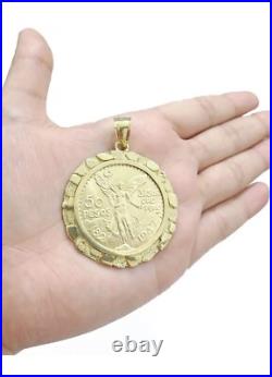 10k Solid Pure Yellow Gold Mens Mexico 50 Pesos Mexican Coin & Pendant Frame