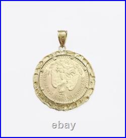 10k Solid Pure Yellow Gold Mens Mexico 50 Pesos Mexican Coin & Pendant Frame