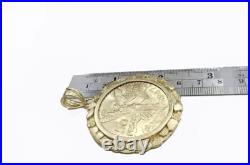 10k Solid Pure Yellow Gold Mens Mexico 50 Pesos Mexican Coin & Pendant Frame