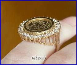 10k Solid Yellow Gold CZ Halo Panda Chinese Coin Yuan Replica Ring