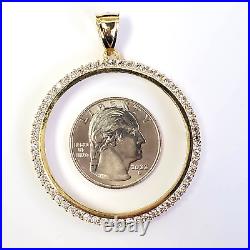 10k Yellow Gold Bezel Pendant Charm 38MM Cz Solid Coin Bisel Oro Solido Moneda