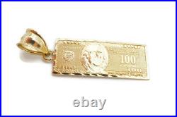 10k Yellow Gold Diamond Cut 100 Dollar Bill Small Pendant