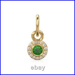 10mm 14K Solid Yellow Gold Diamond Natural Emerald Round Coin Shape Charm 10mm 14K Solid Yellow Gold Diamond Natural Emerald Round Coin Shape Charm