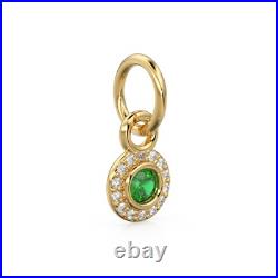 10mm 14K Solid Yellow Gold Diamond Natural Emerald Round Coin Shape Charm 10mm 14K Solid Yellow Gold Diamond Natural Emerald Round Coin Shape Charm