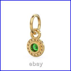 10mm 14K Solid Yellow Gold Diamond Natural Emerald Round Coin Shape Charm 10mm 14K Solid Yellow Gold Diamond Natural Emerald Round Coin Shape Charm