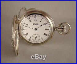 128yeares Old Waltham Coin Silver With Solid Gold Inlay Hunter Case Pocket Watch