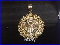 14KT Solid Yellow Gold GREEK KEY ROPE PENDANT with 1/4oz. American Eagle Coin