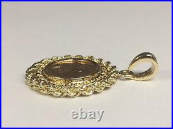 14KT Solid Yellow Gold GREEK KEY ROPE PENDANT with 1/4oz. American Eagle Coin