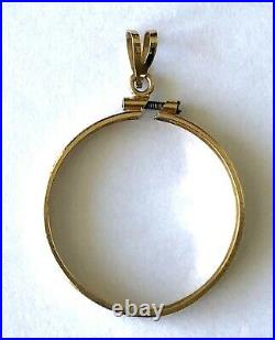 14KT Yellow Solid Gold Coin Holder PENDANT 1'' Diameter