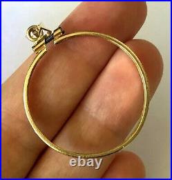 14KT Yellow Solid Gold Coin Holder PENDANT 1'' Diameter