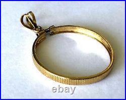 14KT Yellow Solid Gold Coin Holder PENDANT 1'' Diameter