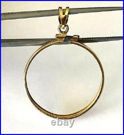 14KT Yellow Solid Gold Coin Holder PENDANT 1'' Diameter